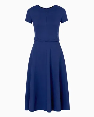 Emporio Armani Short-sleeved Dress In Milano-stitch Fabric In Blue