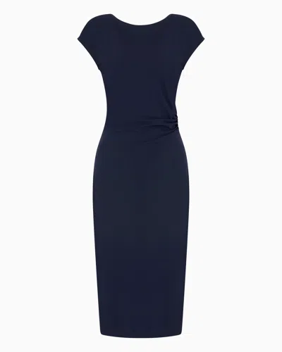 Emporio Armani Short-sleeved Dress In Milano-stitch Fabric In Navy Blue