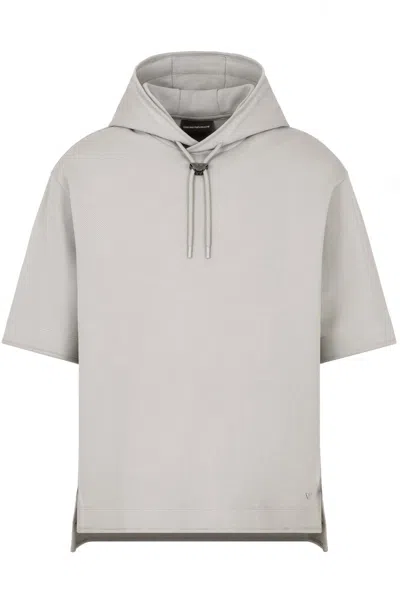 Emporio Armani Short-sleeved Hooded Sweatshirt In Gray