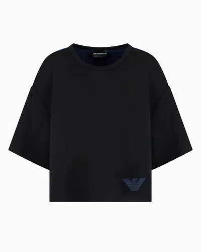 Emporio Armani Short-sleeved Interlock Jersey Sweatshirt In Black