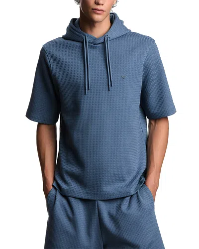 Emporio Armani Short Sleeved Jacquard Hoodie In Blue