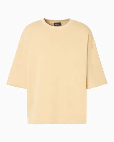 Emporio Armani Short-sleeved Jersey Sweatshirt With Worn-look Piping In Beige