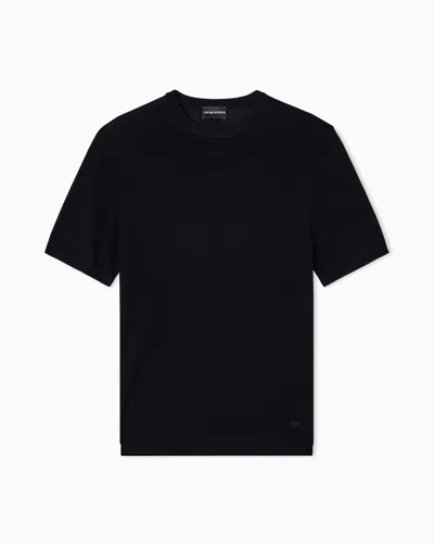 Emporio Armani Short-sleeved Jumper In A Seamless Plain-knit Virgin Wool In Black