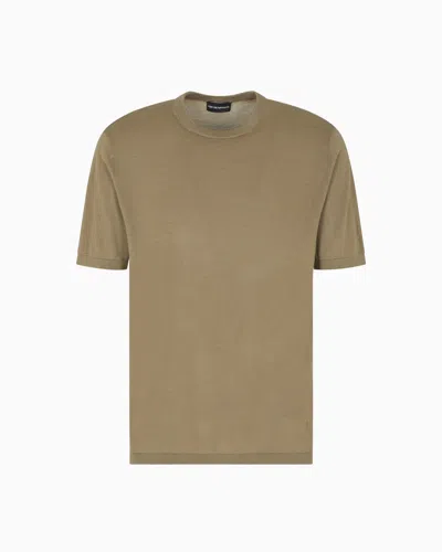 EMPORIO ARMANI SHORT-SLEEVED JUMPER IN A SEAMLESS PLAIN-KNIT VIRGIN WOOL
