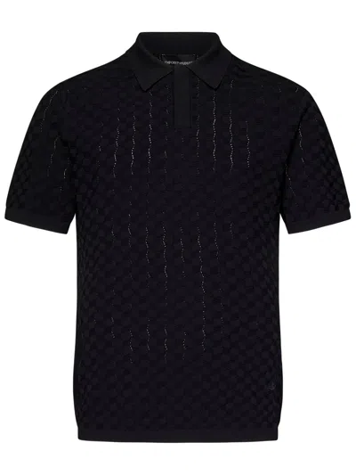 Emporio Armani Short-sleeved Knitted Polo Shirt In Black