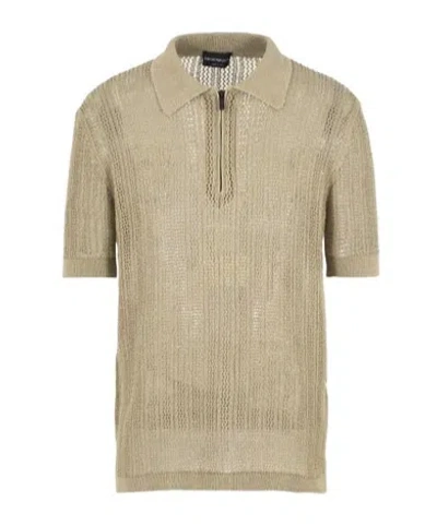 Emporio Armani Short-sleeved Knitted Polo Shirt In Nude