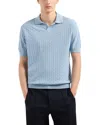 Emporio Armani Short Sleeved Knitted Wool Basketweave Pullover Polo Sweater In Light Blue
