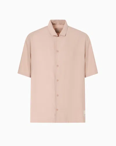Emporio Armani Short-sleeved Modal Shirt With Oversized Print From The Peace Capsule Collection In Pink