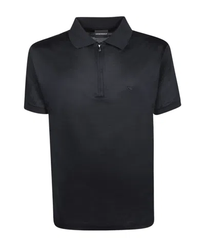 Emporio Armani Blue Polo Shirt With Zip In Black