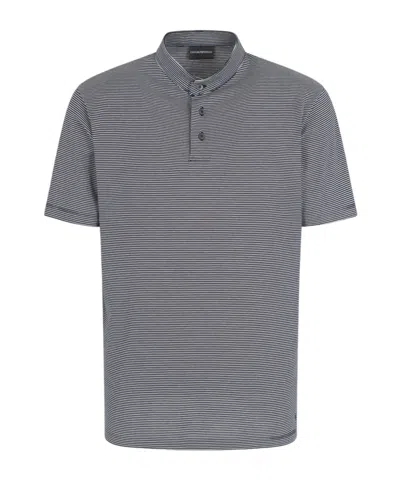 Emporio Armani Polo Rayé En Coton In Offwhite/riga Navy