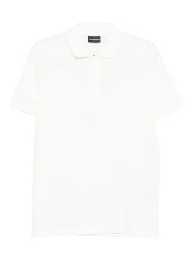 Emporio Armani Capsule Logo Cotton Polo Shirt In White