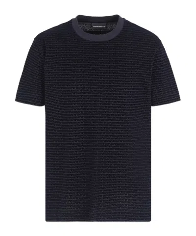 Emporio Armani Short-sleeved Round Neck Flocked Letter T-shirt In Navy Blue