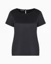 Emporio Armani Short-sleeved Silk Satin Blouse In Black