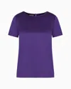 Emporio Armani Short-sleeved Silk Satin Blouse In Purple
