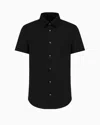Emporio Armani Short-sleeved, Stretch Nylon-blend Shirt In Black