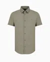 Emporio Armani Short-sleeved, Stretch Nylon-blend Shirt In Green