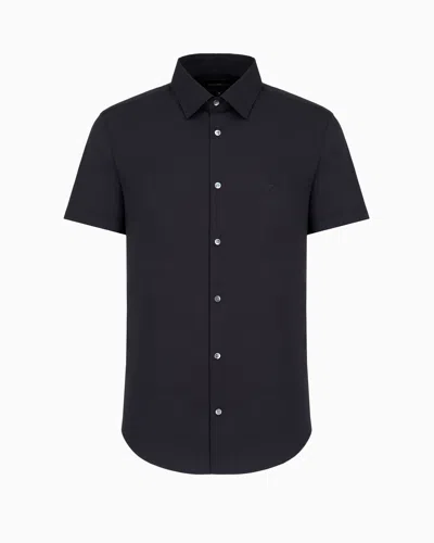 Emporio Armani Mens Blu Scuro Logo-embroidered Regular-fit Stretch-cotton Blend Shirt In Navy Blue