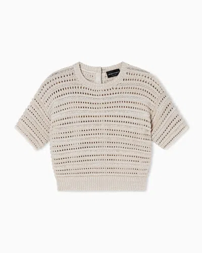 Emporio Armani Short-sleeved Sweater With Perforated Texture In Gray