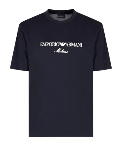 Emporio Armani Logo Embroidered Crewneck T-shirt In Black