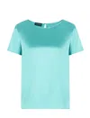 Emporio Armani Short-sleeved Silk Satin Blouse In Blue