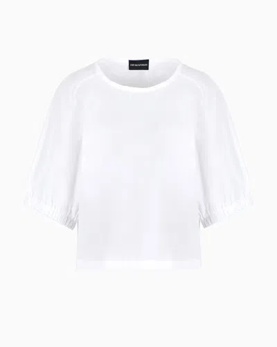 Emporio Armani Official Store Short-sleeved Tie Blouse In Poplin In White