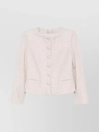 Emporio Armani Short Tweed Blazer Jacket In Beige