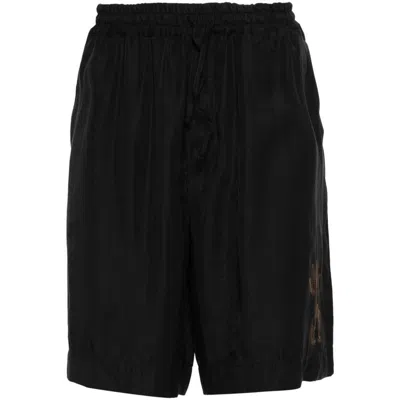 Emporio Armani Floral-embroidered Bermuda Shorts In Black