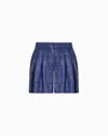 Emporio Armani Shorts With Pleats In A Cupro Blend With A Check Motif In Blue