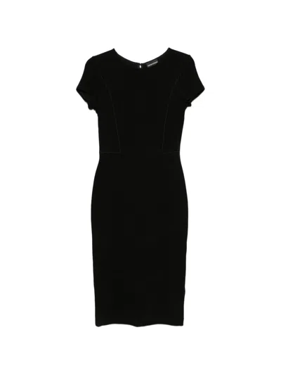 Emporio Armani Black Viscose Short Sleeves Sheath Midi Dress