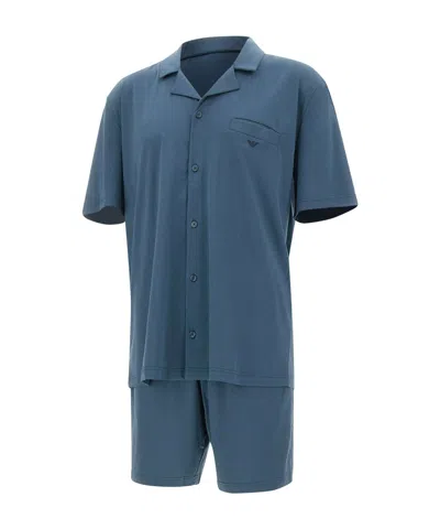 Emporio Armani Short-sleeve Pajama Set In Blue