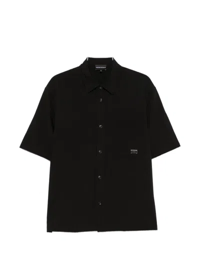 Emporio Armani Logo Shirt Boxy Cut Short Sleeves In Black