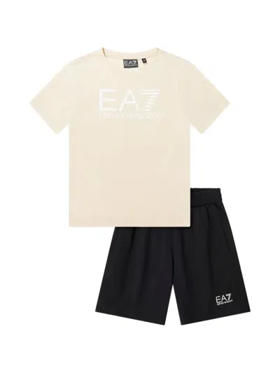 Emporio Armani Kids' Short-sleeve Shorts Set In Neutral