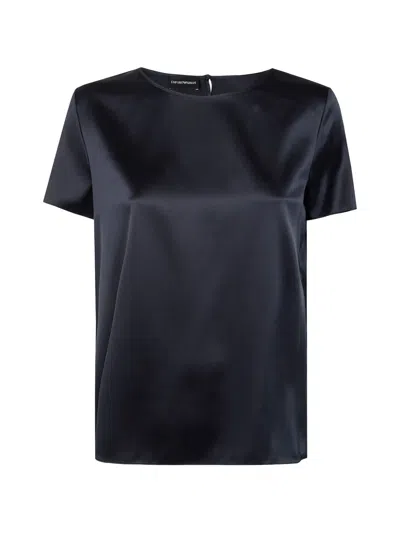 Emporio Armani Short-sleeved Silk Blouse In Blue
