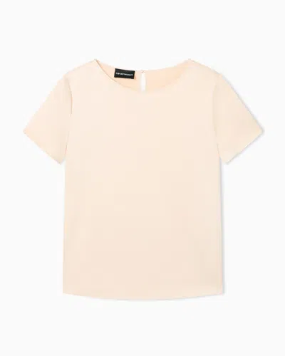 Emporio Armani Short-sleeved Silk Satin Blouse In Neutral