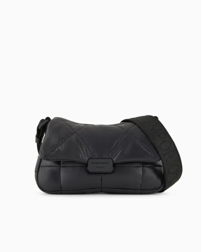 Emporio Armani Official Store Baguette Shoulder Bag In Quilted Nylon In Noir