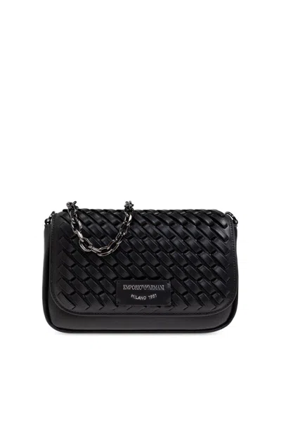 Emporio Armani Shoulder Bag With Decorative Weave In Black