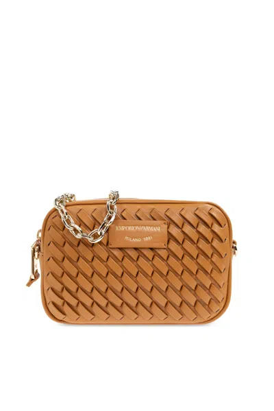 Emporio Armani Shoulder Bag With Decorative Weave In Brown