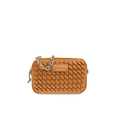 Emporio Armani Shoulder Bag With Decorative Weave In Brown