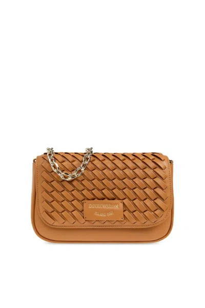 Emporio Armani Shoulder Bag With Decorative Weave In Caramello