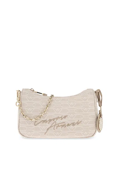 Emporio Armani Shoulder Bag With Embroidered Logo In Natural
