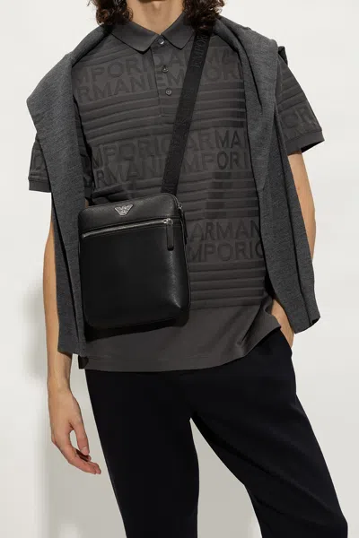 Emporio Armani Eagle Plated Messenger Bag In Black