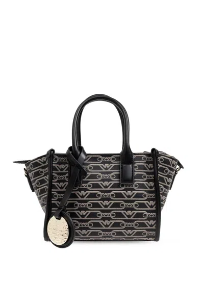 Emporio Armani Shoulder Bag With Monogram  In Nero-ecru