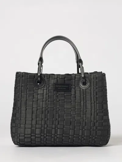 Emporio Armani Myea Small Shopper Bag In Woven Nylon In Black