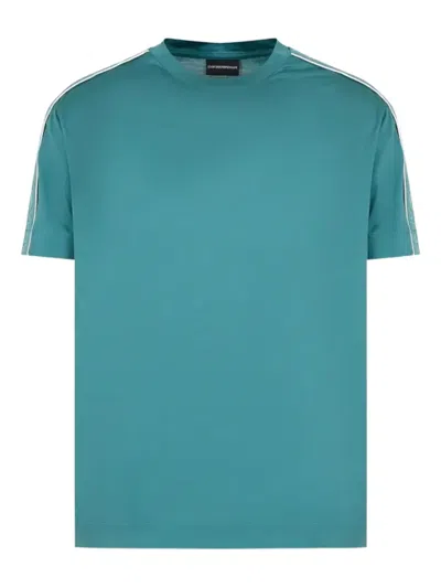 Emporio Armani Shoulder-stripe T-shirt In Blue