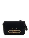 Emporio Armani Velvet Shoulder Bag With Metal Eagle Logo In Black