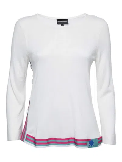 Pre-owned Emporio Armani Side-button Stripe-detail Top In White