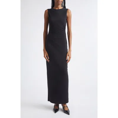 Emporio Armani Side Ruched Jersey Maxi Dress In Black