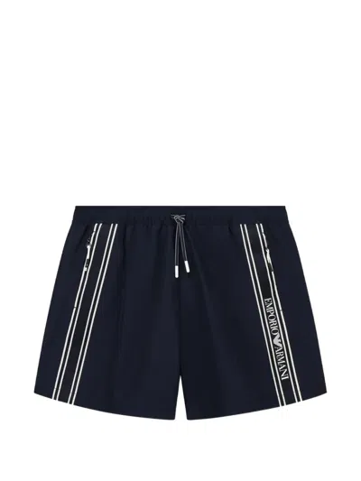 Emporio Armani Side-stripe Swim Shorts In Blue