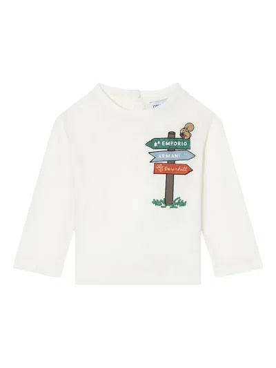 Emporio Armani Babies' Signpost Squirrel Long-sleeved Sweatshirt In White