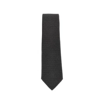Emporio Armani Silk-blend Tie With Jacquard Motif In Black